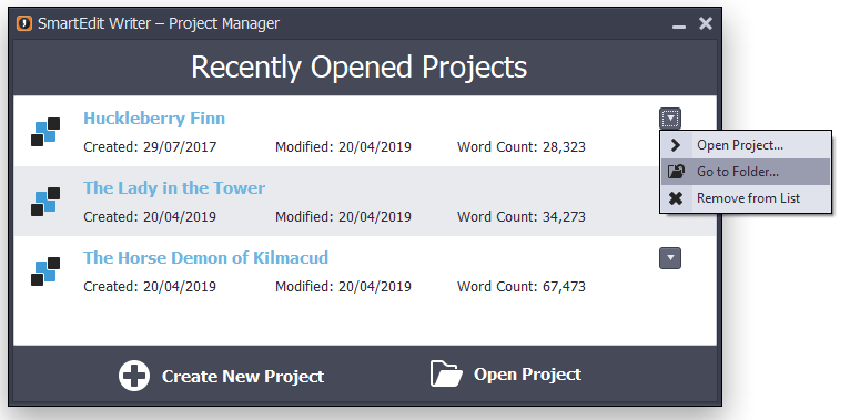 Project Manager Menu