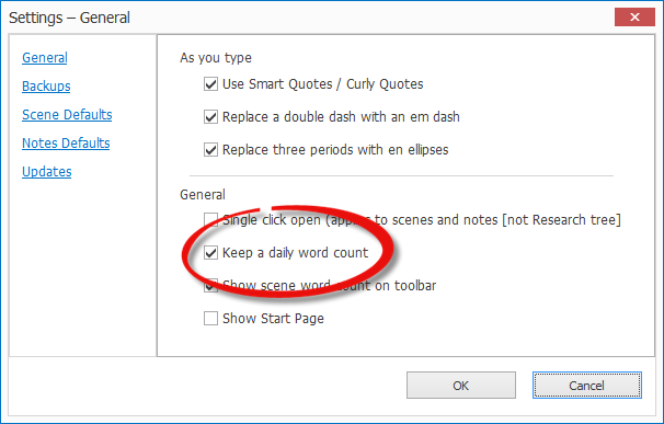 Word count settings